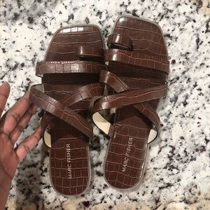 Marc Fisher Croco Embossed Square Toe Sandals - Arena